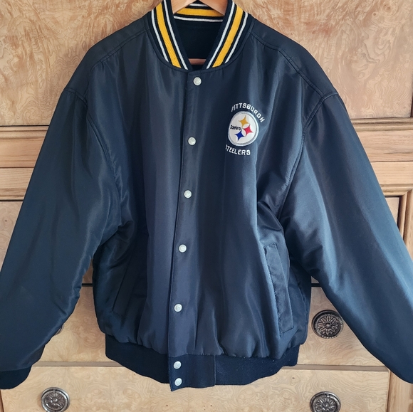 Men's Steelers REVERSIBLE Vintage Jeff Hamilton Jacket Wool/Leather Black XL - Picture 5 of 9